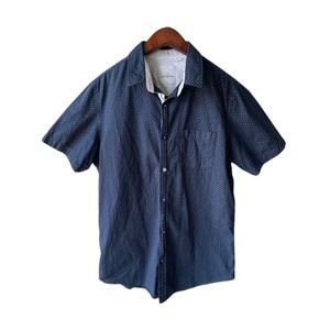 Craft + Flow Men’s Collard Short Sleeve Button Up Shirt Navy/White Paisley MED